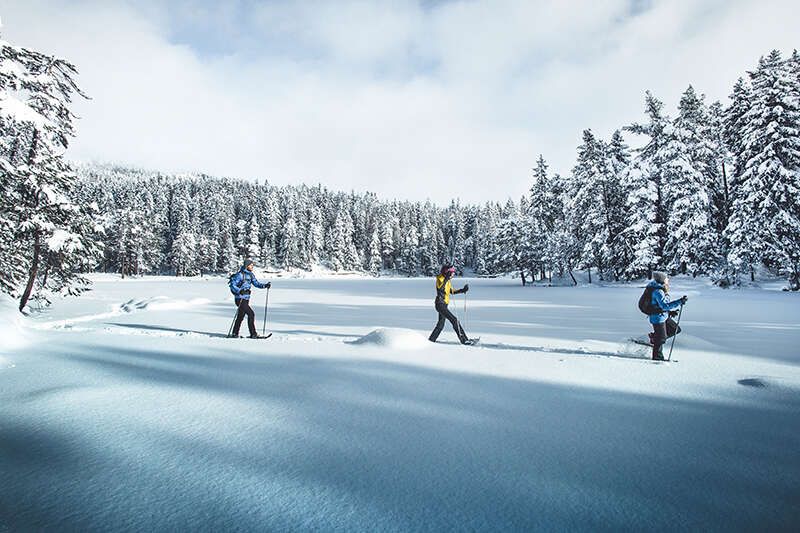 Snowshoeing in a snowy winter landscape in Tyrol